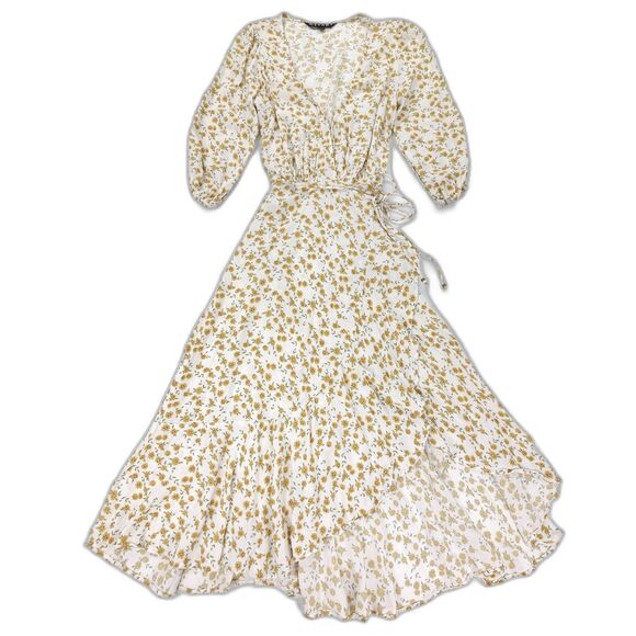 KIVARI Everly Wrap Midi Dress Ditzy Floral Cottagecore Boho Prairie French Girl - Picture 1 of 8